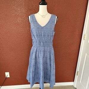 Nicole Miller Light Blue Sleeveless V-Neck Eyelet Midi Dress